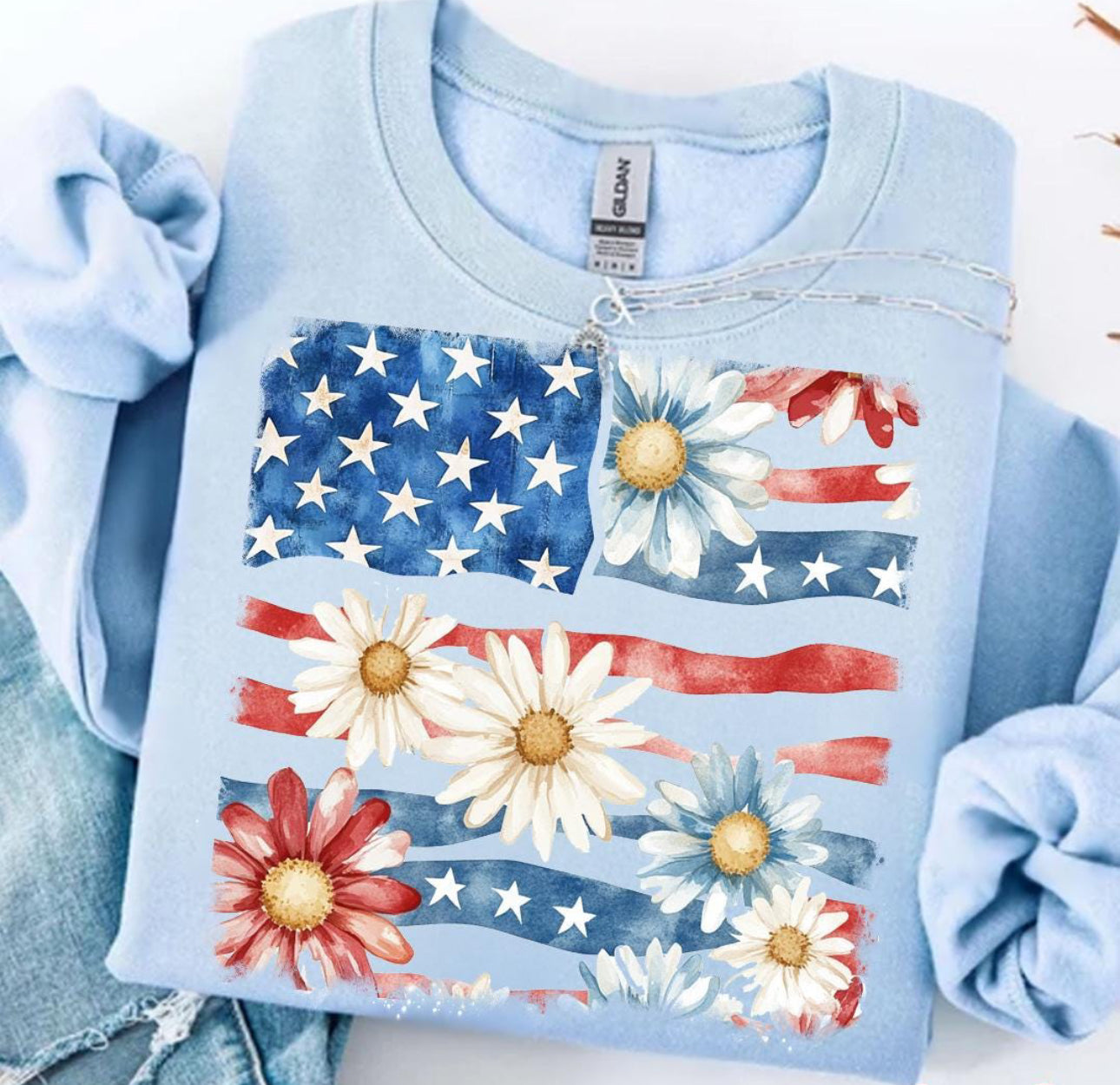American Flag and Flowers