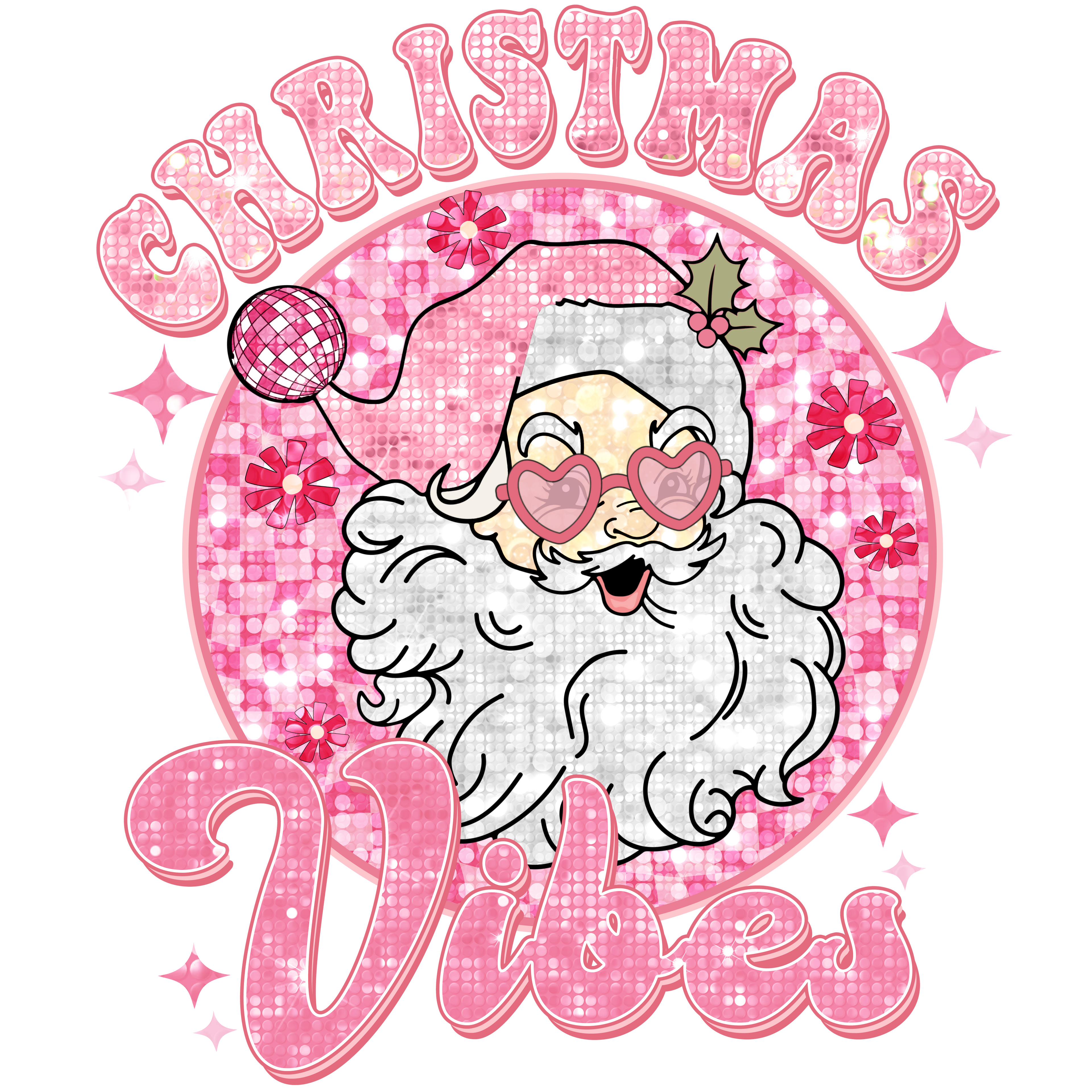 Pink Christmas Dtf Transfer.